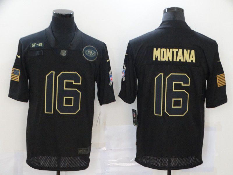 Men San Francisco 49ers #16 Montana Black gold lettering 2020 Nike NFL Jersey->carolina panthers->NFL Jersey